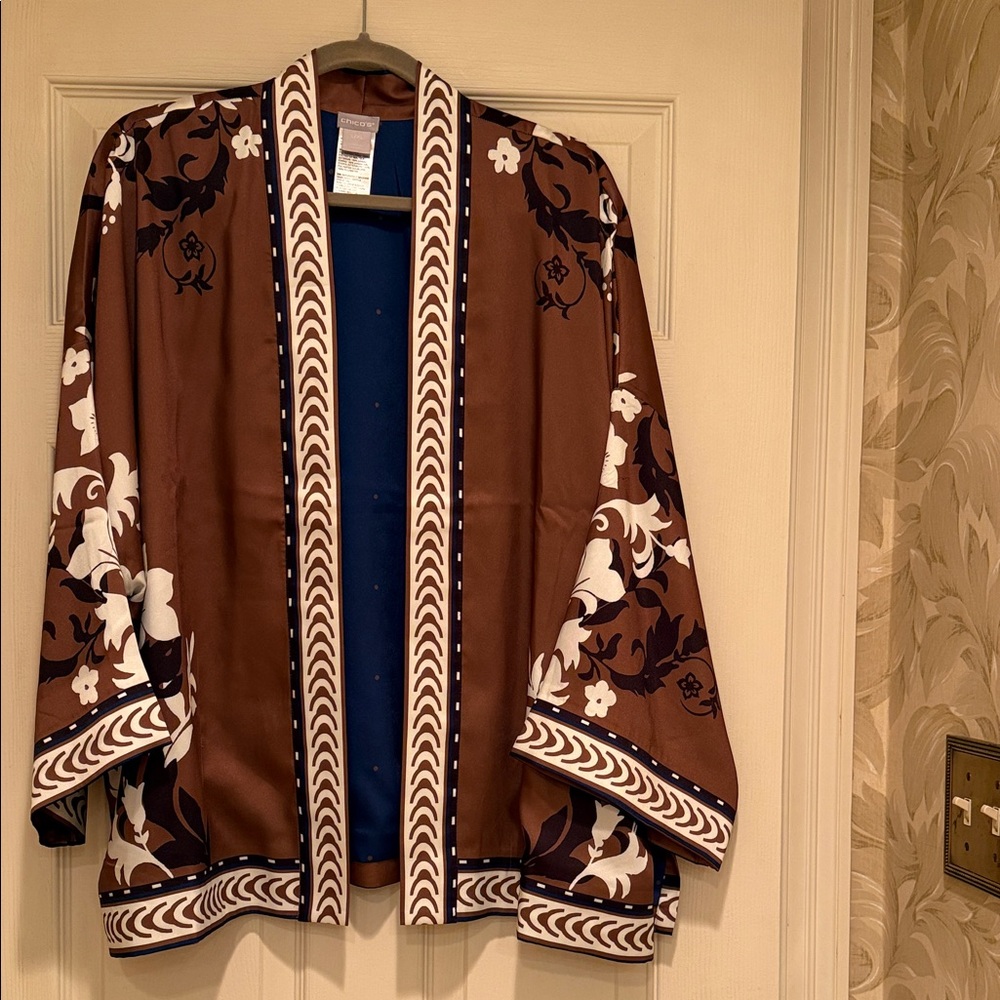 Chico's Brown and White Floral Cape